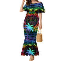 Fiji LGBT Mermaid Dress Love Is Love Tapa Pattern Rainbow Water Color LT9 Women Black - Polynesian Pride
