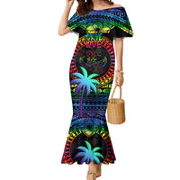 Fiji LGBT Mermaid Dress Love Is Love Tapa Pattern Rainbow Water Color LT9 Women Black - Polynesian Pride