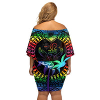 Fiji LGBT Off Shoulder Short Dress Love Is Love Tapa Pattern Rainbow Water Color LT9 - Polynesian Pride