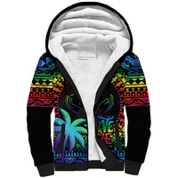 Fiji LGBT Sherpa Hoodie Love Is Love Tapa Pattern Rainbow Water Color LT9 Unisex Black - Polynesian Pride
