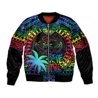 Fiji LGBT Sleeve Zip Bomber Jacket Love Is Love Tapa Pattern Rainbow Water Color LT9 Unisex Black - Polynesian Pride