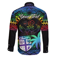 personalised-fiji-lgbt-family-matching-off-shoulder-maxi-dress-and-hawaiian-shirt-love-is-love-tapa-pattern-rainbow-water-color