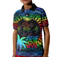 Personalised Fiji LGBT Kid Polo Shirt Love Is Love Tapa Pattern Rainbow Water Color LT9 Kid Black - Polynesian Pride