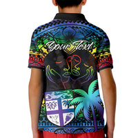 Personalised Fiji LGBT Kid Polo Shirt Love Is Love Tapa Pattern Rainbow Water Color LT9 - Polynesian Pride