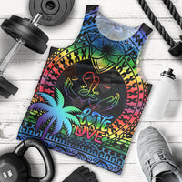 Personalised Fiji LGBT Men Tank Top Love Is Love Tapa Pattern Rainbow Water Color LT9 Black - Polynesian Pride
