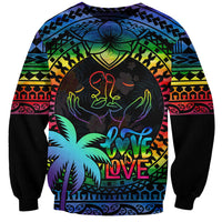 Personalised Fiji LGBT Sweatshirt Love Is Love Tapa Pattern Rainbow Water Color LT9 Unisex Black - Polynesian Pride