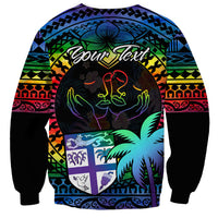 Personalised Fiji LGBT Sweatshirt Love Is Love Tapa Pattern Rainbow Water Color LT9 - Polynesian Pride
