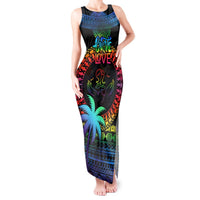 Personalised Fiji LGBT Tank Maxi Dress Love Is Love Tapa Pattern Rainbow Water Color LT9 Women Black - Polynesian Pride
