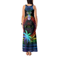 Personalised Fiji LGBT Tank Maxi Dress Love Is Love Tapa Pattern Rainbow Water Color LT9 - Polynesian Pride