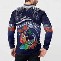 Felis Pusgua Guam Santa Button Sweatshirt Merry Christmas with Polynesian Tribal LT9 - Polynesian Pride