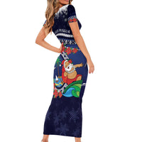 Felis Pusgua Guam Santa Family Matching Short Sleeve Bodycon Dress and Hawaiian Shirt Merry Christmas with Polynesian Tribal