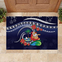 Felis Pusgua Guam Santa Rubber Doormat Merry Christmas with Polynesian Tribal LT9 Blue - Polynesian Pride