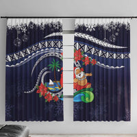 Felis Pusgua Guam Santa Window Curtain Merry Christmas with Polynesian Tribal LT9 With Hooks Blue - Polynesian Pride