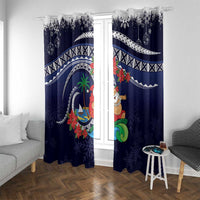 Felis Pusgua Guam Santa Window Curtain Merry Christmas with Polynesian Tribal LT9 With Grommets Blue - Polynesian Pride