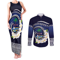 Hafai Adai Guam Guasalis Couples Matching Tank Maxi Dress and Long Sleeve Button Shirt Polynesian Tribal Pattern LT9 Blue - Polynesian Pride