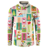 Mele Kalikimaka Hawaii Christmas Button Sweatshirt Funny Santan Hippie Style LT9 Beige - Polynesian Pride