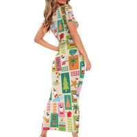 Mele Kalikimaka Hawaii Christmas Family Matching Short Sleeve Bodycon Dress and Hawaiian Shirt Funny Santan Hippie Style