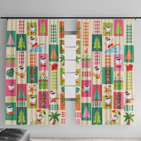 Mele Kalikimaka Hawaii Christmas Window Curtain Funny Santan Hippie Style LT9 With Hooks Beige - Polynesian Pride