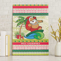 Mele Kalikimaka Hawaii Christmas Canvas Wall Art Surfing Santa with Polynesian Tribal LT9 Without Frame Green - Polynesian Pride