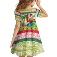 Mele Kalikimaka Hawaii Christmas Family Matching Long Sleeve Bodycon Dress and Hawaiian Shirt Surfing Santa with Polynesian Tribal