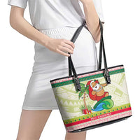 Mele Kalikimaka Hawaii Christmas Leather Tote Bag Surfing Santa with Polynesian Tribal LT9 - Polynesian Pride