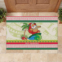 Mele Kalikimaka Hawaii Christmas Rubber Doormat Surfing Santa with Polynesian Tribal LT9 Green - Polynesian Pride