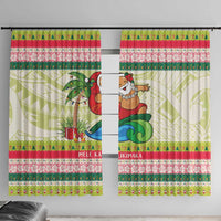 Mele Kalikimaka Hawaii Christmas Window Curtain Surfing Santa with Polynesian Tribal LT9 With Hooks Green - Polynesian Pride