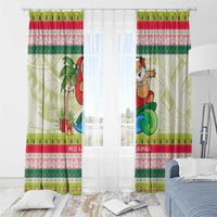 Mele Kalikimaka Hawaii Christmas Window Curtain Surfing Santa with Polynesian Tribal LT9 - Polynesian Pride