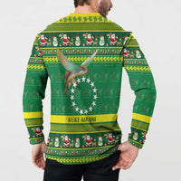 Meri Kiritimiti Cook Islands Christmas Button Sweatshirt Maroro Flying Fish and White Stars LT9 - Polynesian Pride