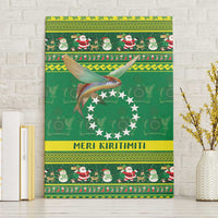 Meri Kiritimiti Cook Islands Christmas Canvas Wall Art Maroro Flying Fish and White Stars LT9 Without Frame Green - Polynesian Pride