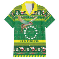 Meri Kiritimiti Cook Islands Christmas Family Matching Off Shoulder Short Dress and Hawaiian Shirt Maroro Flying Fish and White Stars