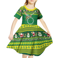 Meri Kiritimiti Cook Islands Christmas Kid Short Sleeve Dress Maroro Flying Fish and White Stars