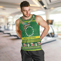 Meri Kiritimiti Cook Islands Christmas Men Tank Top Maroro Flying Fish and White Stars LT9 Green - Polynesian Pride