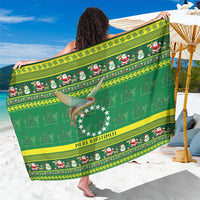 Meri Kiritimiti Cook Islands Christmas Sarong Maroro Flying Fish and White Stars LT9 One Size 44 x 66 inches Green - Polynesian Pride