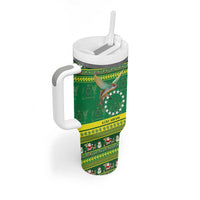 Meri Kiritimiti Cook Islands Christmas Tumbler With Handle Maroro Flying Fish and White Stars LT9 - Polynesian Pride