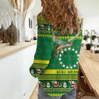 Meri Kiritimiti Cook Islands Christmas Women Casual Shirt Maroro Flying Fish and White Stars