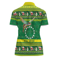 Meri Kiritimiti Cook Islands Christmas Women Polo Shirt Maroro Flying Fish and White Stars