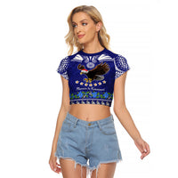 American Samoa Christmas Raglan Cropped T Shirt Manuia le Kerisimasi Polynesian Tribal LT9 Female Blue - Polynesian Pride