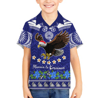 Personalised American Samoa Christmas Family Matching Off Shoulder Long Sleeve Dress and Hawaiian Shirt Manuia le Kerisimasi Polynesian Tribal LT9 Son's Shirt Blue - Polynesian Pride