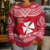 Personalised Wallis and Futuna Christmas Kid Ugly Christmas Sweater Polynesian Tribal LT9 - Polynesian Pride
