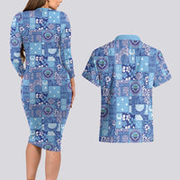 Federated States of Micronesia Merry Christmas Couples Matching Long Sleeve Bodycon Dress and Hawaiian Shirt Pacific Patchwork Xmas Vibes - Polynesian Pride