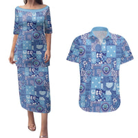Federated States of Micronesia Merry Christmas Couples Matching Puletasi and Hawaiian Shirt Pacific Patchwork Xmas Vibes - Polynesian Pride