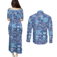 Federated States of Micronesia Merry Christmas Couples Matching Puletasi and Long Sleeve Button Shirt Pacific Patchwork Xmas Vibes LT9 - Polynesian Pride