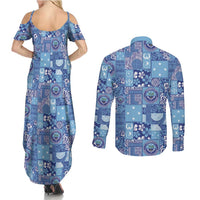 Federated States of Micronesia Merry Christmas Couples Matching Summer Maxi Dress and Long Sleeve Button Shirt Pacific Patchwork Xmas Vibes LT9 - Polynesian Pride