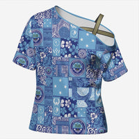Federated States of Micronesia Merry Christmas Cross Shoulder Shirt Pacific Patchwork Xmas Vibes LT9 Female Blue - Polynesian Pride