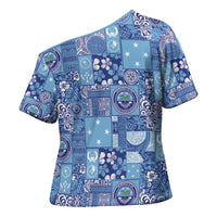 Federated States of Micronesia Merry Christmas Cross Shoulder Shirt Pacific Patchwork Xmas Vibes LT9 - Polynesian Pride
