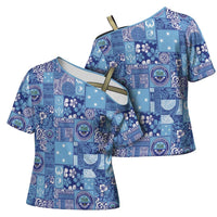 Federated States of Micronesia Merry Christmas Cross Shoulder Shirt Pacific Patchwork Xmas Vibes LT9 - Polynesian Pride