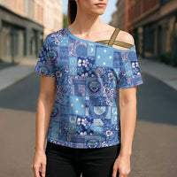 Federated States of Micronesia Merry Christmas Cross Shoulder Shirt Pacific Patchwork Xmas Vibes LT9 - Polynesian Pride