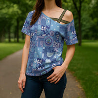 Federated States of Micronesia Merry Christmas Cross Shoulder Shirt Pacific Patchwork Xmas Vibes LT9 - Polynesian Pride