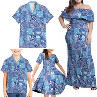Federated States of Micronesia Merry Christmas Family Matching Off Shoulder Maxi Dress and Hawaiian Shirt Pacific Patchwork Xmas Vibes - Polynesian Pride